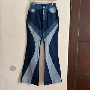 FINESSE | Groovy Colorblock Swirl Flare High Waist Jeans | Extra Small